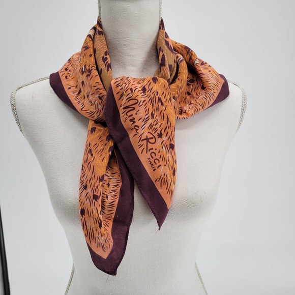 Nina Ricci Paris Silk Square Scarf Animal Print Coral/Plum (orange/purple) - Picture 5 of 8